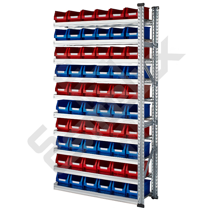 Estanter�a de ampliaci�n para piecer�a con 60 cajones de polipropileno para talleres y almacenes